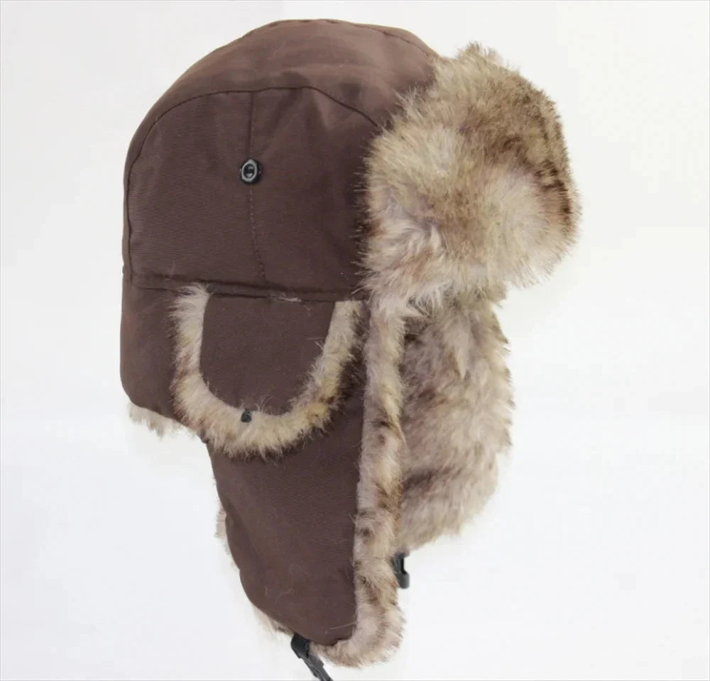 Men's Warm Soldier Hat Winter Pilot Patrolman Earmuffs Polyester Fiber Warm Russian Ski Hat Windproof Cold Pilot Hats