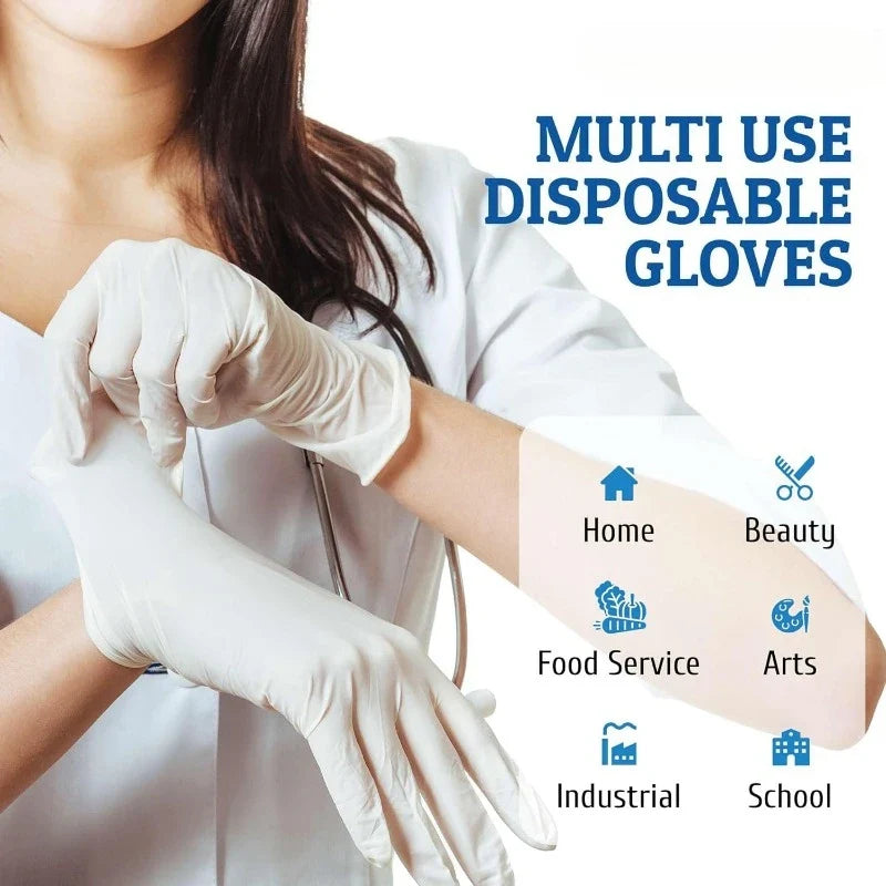 10-100PCS White Nitrile Disposable Gloves – Latex & Powder-Free Household, Cooking, Food-Safe, and Cleaning Work Gloves
