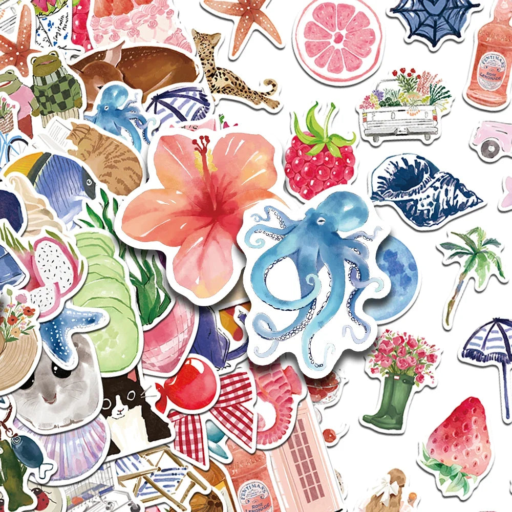 50/100pcs Cartoon Watercolor Dairy Stickers Decals For Phone Laptop Scrapbook Luggage Helmet DIY Graffiti Aesthetic Stickers