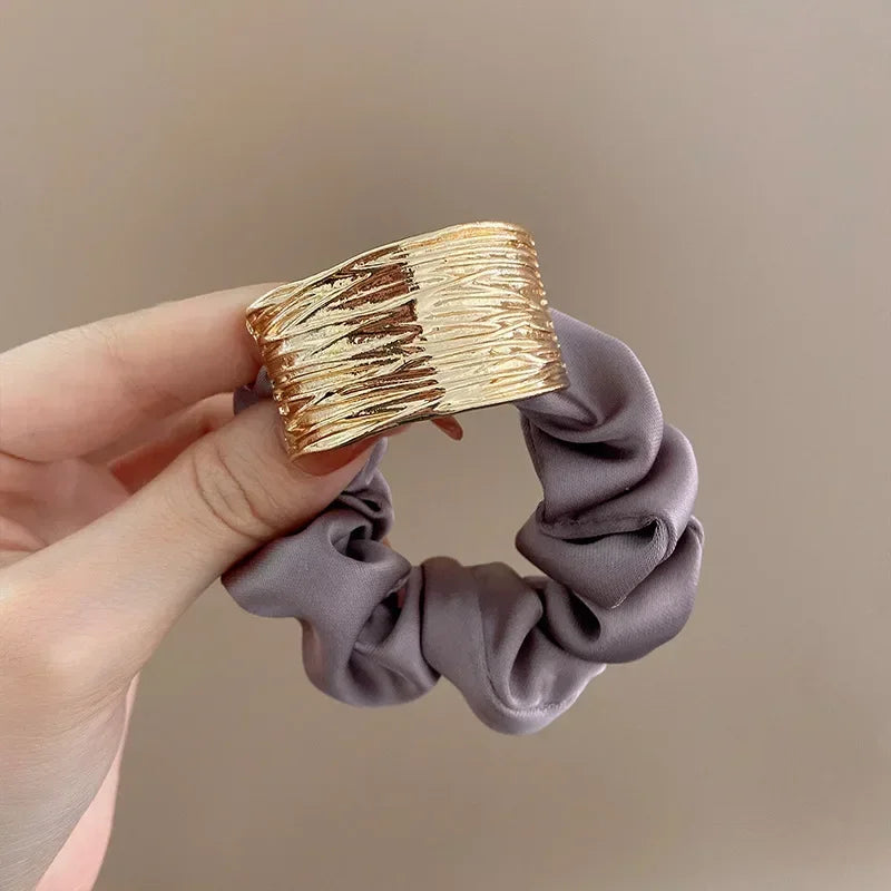 Korean Metal Satin Large Hair Ring – Women’s Rubber Band Hair Ties for Ponytails, Girls’ Hair Accessories