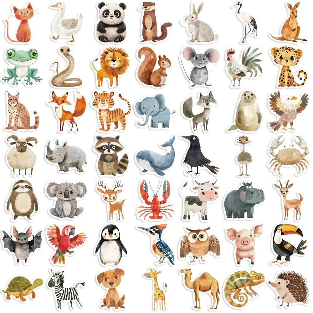 50pcs Cute Childrens Book Paintings Animals Stickers Aesthetic Decal Luggage Skateboard Cute Graffiti Girl Boy Sticker Toys