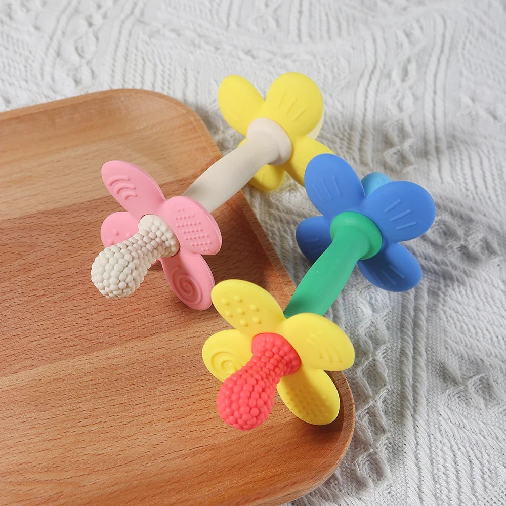 2-in-1 Baby Silicone Flower Teether – Safe, Soft & BPA-Free Chewing Toy for Soothing Sore Gums, Easy-to-Hold