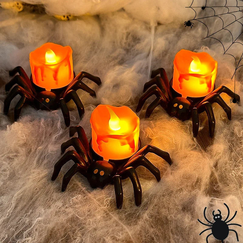 1/2pcs LED Candle Light Plastic Spider Pumpkin Lamp Haunted House Halloween Party Decoration Horror Props Halloween Decorations