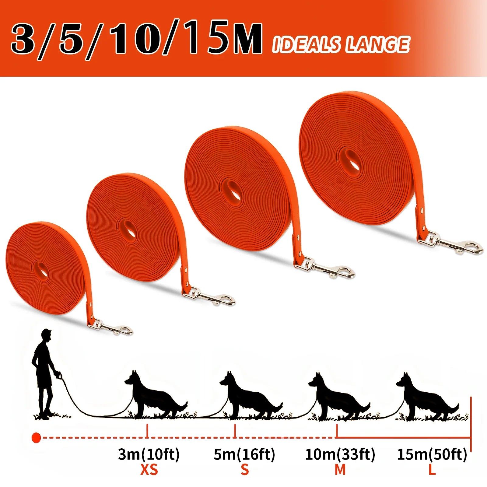 Waterproof PVC Dog Leash – Long Training & Walking Lead (3m/5m/10m/15m)
