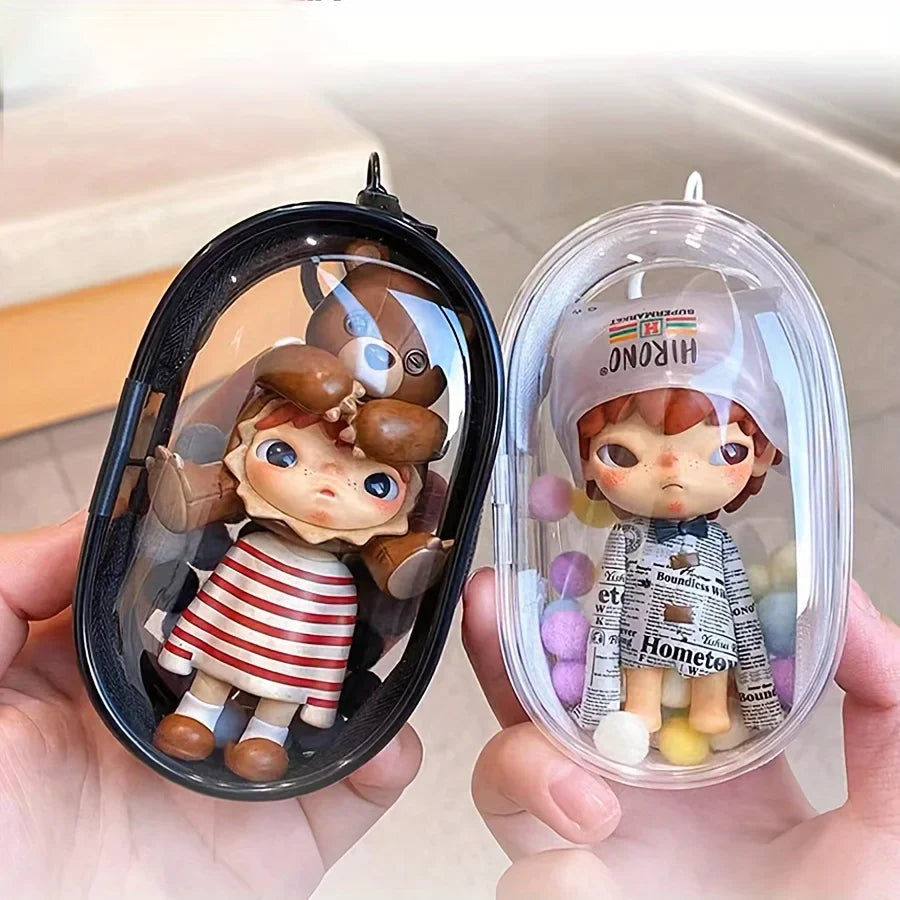New Portable Clear Figure Display Keyring Bag Waterproof PVC Oval Hanging Blind Box Storage Bags Keychain Organizer Case