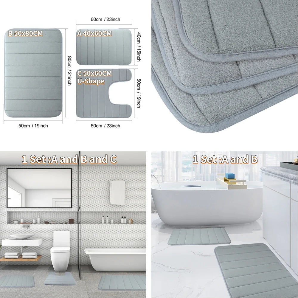 Super Absorbent Memory Foam Bath Mat – Non-Slip Bathroom Rug