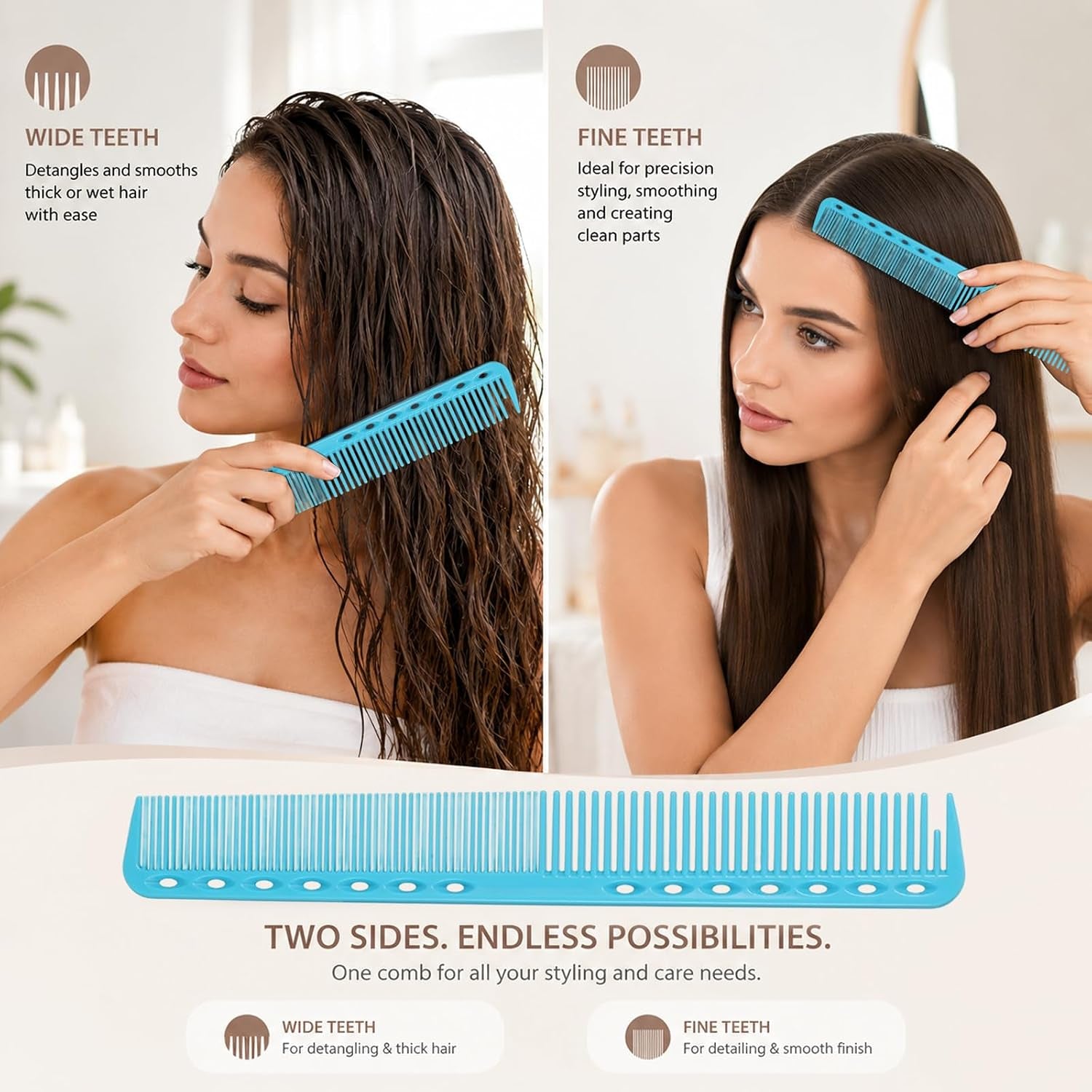 9 Pcs Carbon Fiber Cutting Comb, Professional Heat Resistant Barber Comb, Fine and Wide Tooth Hair Styling Combs for Salon Hairdressing, anti Static All Purpose Clipper Combs (9 Colors)