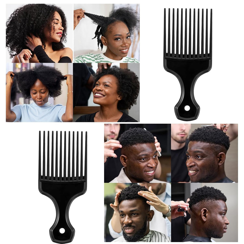 2 Piece Hair Pick Comb Plastic Afro Pick Detangling Lifting Comb Wide Tooth Lift Hair Picks for Women Men(Black)