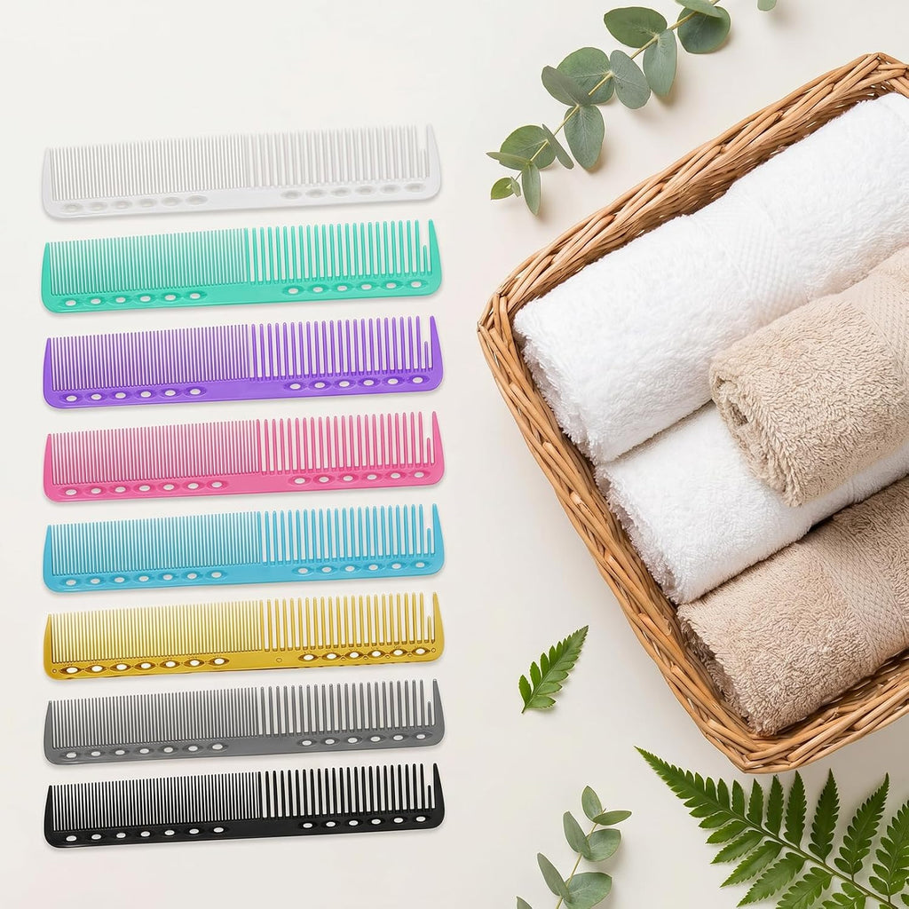 9 Pcs Carbon Fiber Cutting Comb, Professional Heat Resistant Barber Comb, Fine and Wide Tooth Hair Styling Combs for Salon Hairdressing, anti Static All Purpose Clipper Combs (9 Colors)