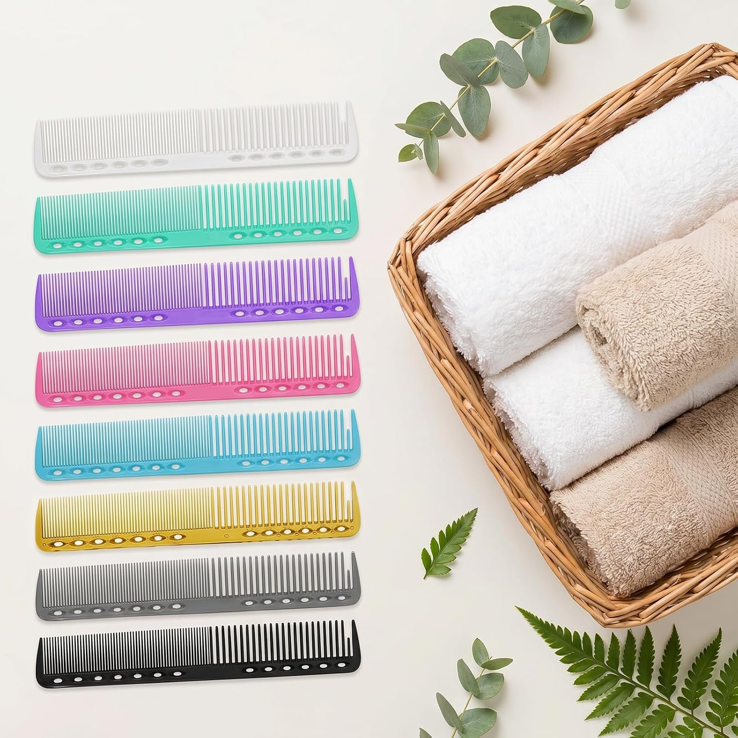 9 Pcs Carbon Fiber Cutting Comb, Professional Heat Resistant Barber Comb, Fine and Wide Tooth Hair Styling Combs for Salon Hairdressing, anti Static All Purpose Clipper Combs (9 Colors)