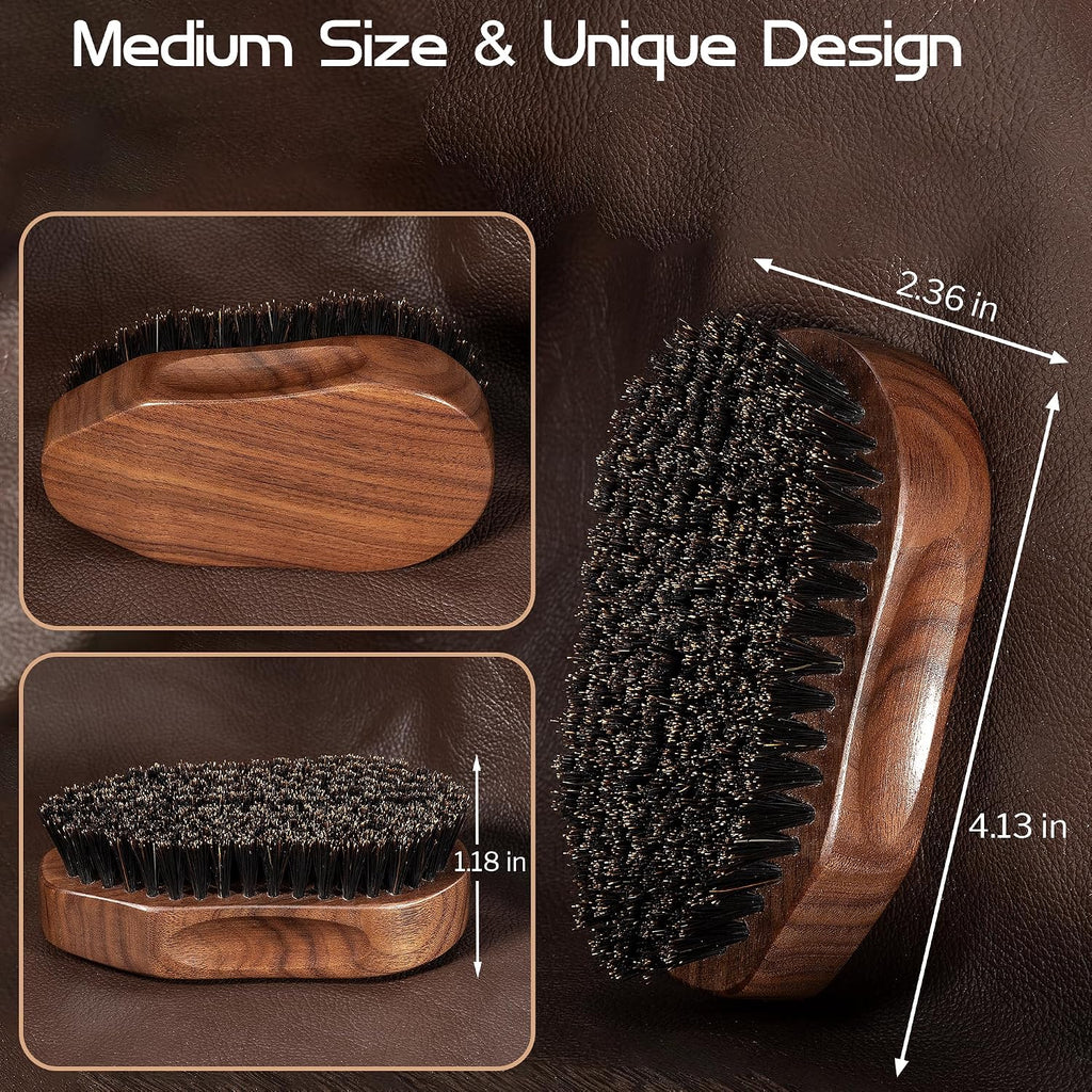 3PCS Beard Brush Comb Set for Men, Black Walnut Wood Dual Beard Comb & Case, Men'S Natural Wooden Mustache Brush Kit - Medium Hardness