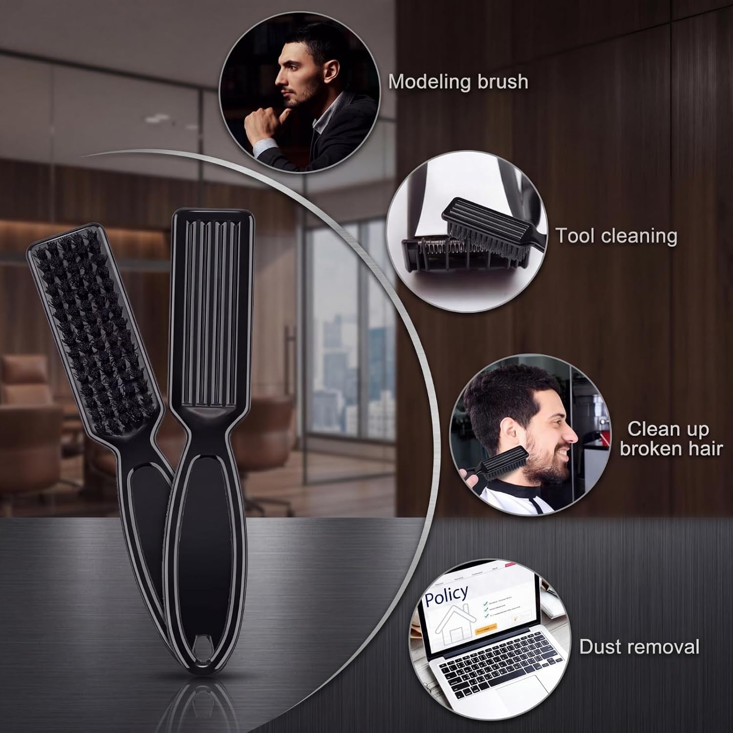 2 Pcs Barber Blade Cleaning Brush for Clipper Cleaning Nail Cleaner Styling Brush for Fades Tapers Trimmer Manicure Salon (Black)
