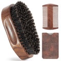 3PCS Beard Brush Comb Set for Men, Black Walnut Wood Dual Beard Comb & Case, Men'S Natural Wooden Mustache Brush Kit - Medium Hardness