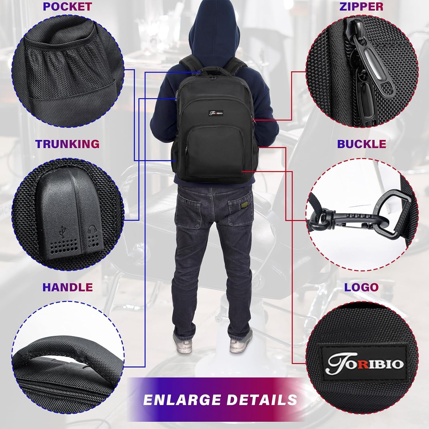 Barber Supplies Bag Backpack for Men, Clipper Tool Bookbag | Soft Padded, with USB Port and Laptop Compartment, Organizer Bag for Barber Cape Clippers Scissors Comb Trimmer (Only Bag)