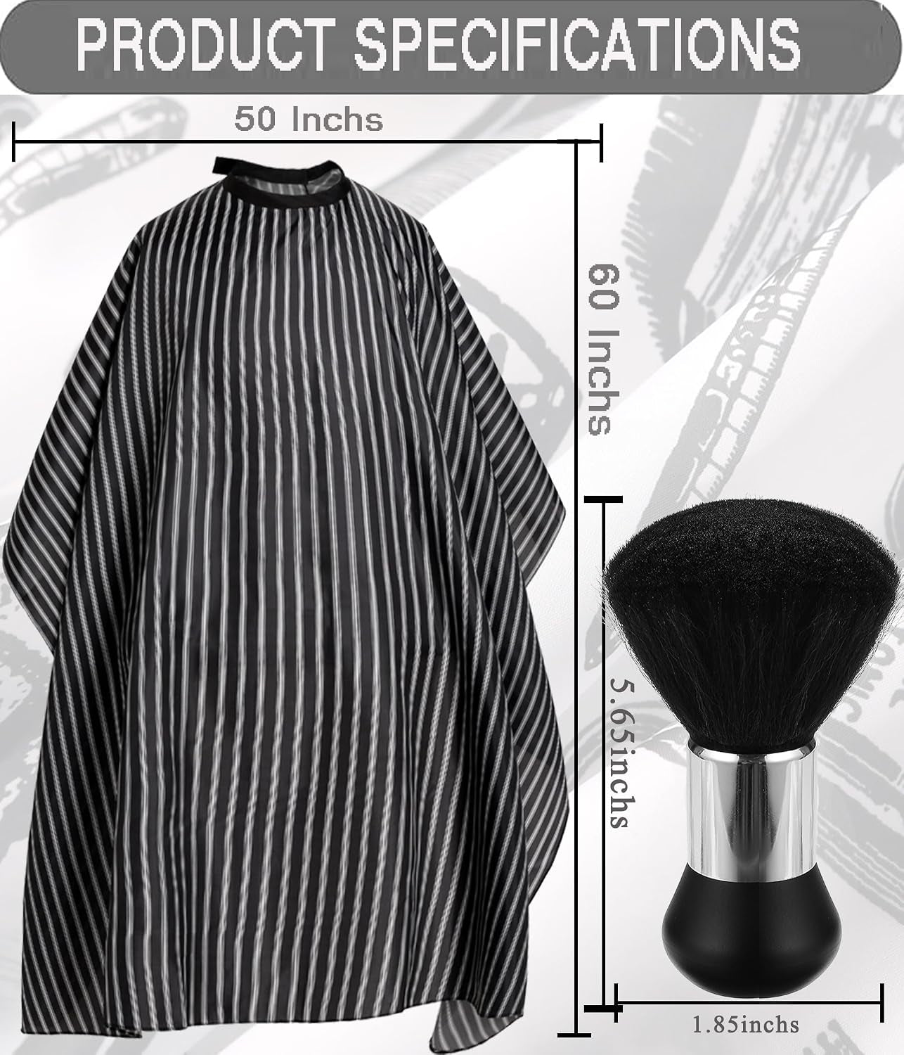Professional Hair Cutting Cape with Neck Duster Brush, Salon Barber Cape, Hairdressing Accessories Black Stripe