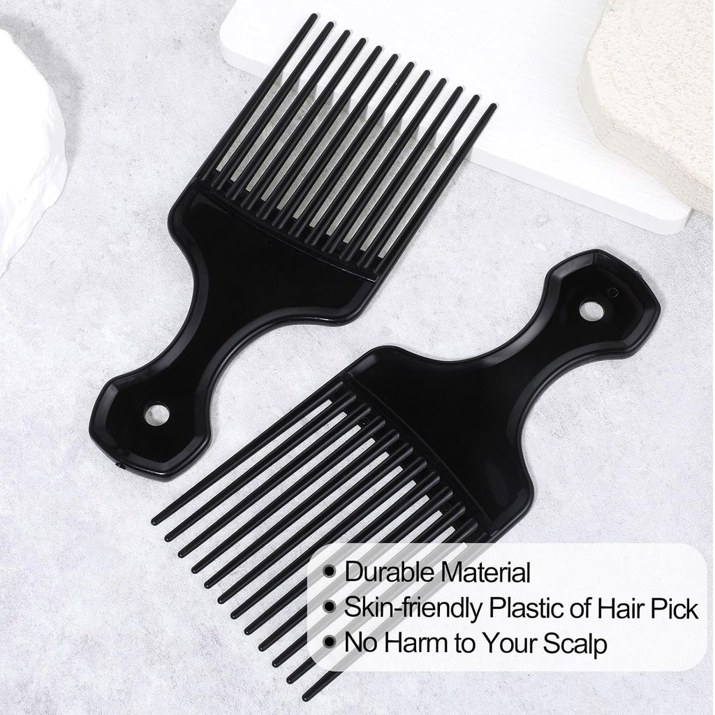 2 Piece Hair Pick Comb Plastic Afro Pick Detangling Lifting Comb Wide Tooth Lift Hair Picks for Women Men(Black)