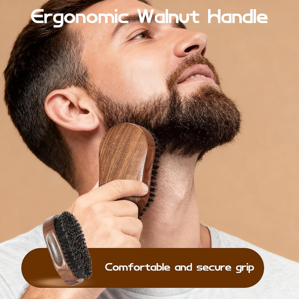 3PCS Beard Brush Comb Set for Men, Black Walnut Wood Dual Beard Comb & Case, Men'S Natural Wooden Mustache Brush Kit - Medium Hardness