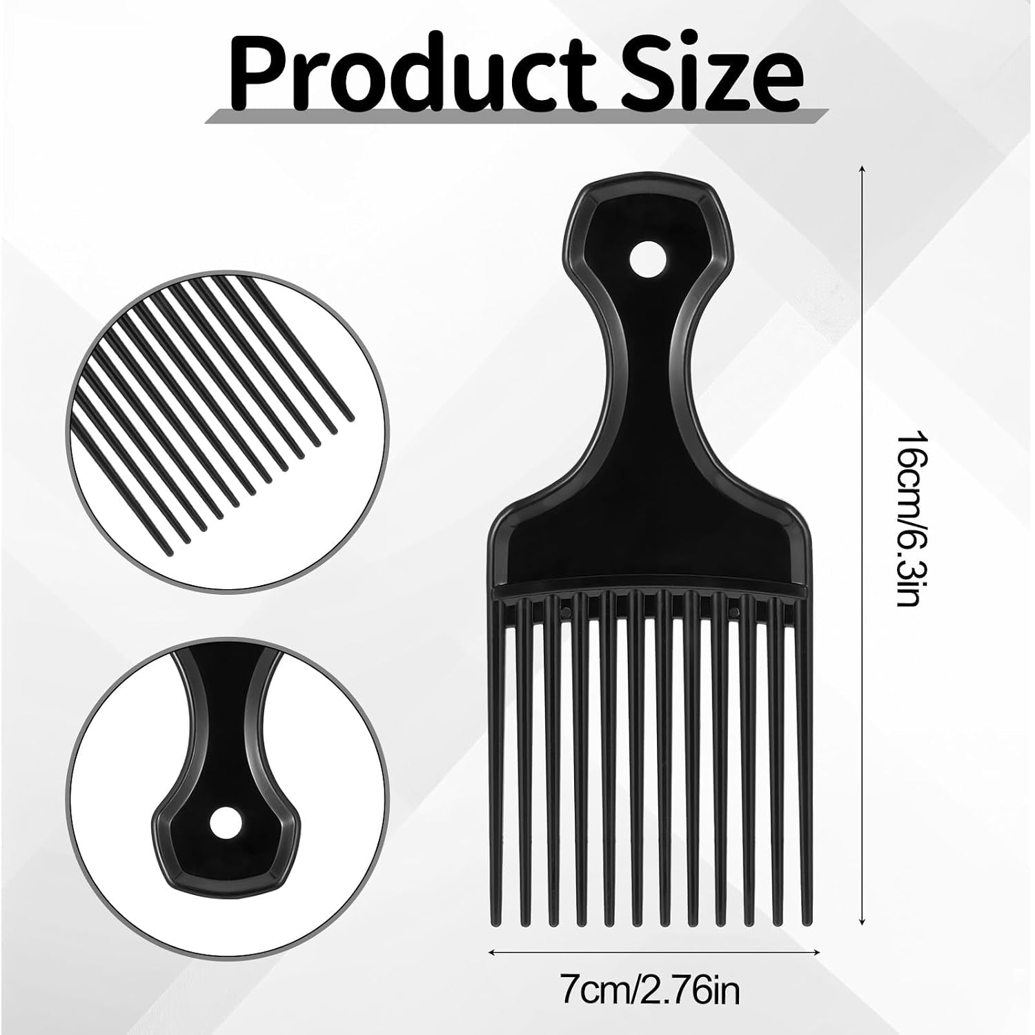 2 Piece Hair Pick Comb Plastic Afro Pick Detangling Lifting Comb Wide Tooth Lift Hair Picks for Women Men(Black)