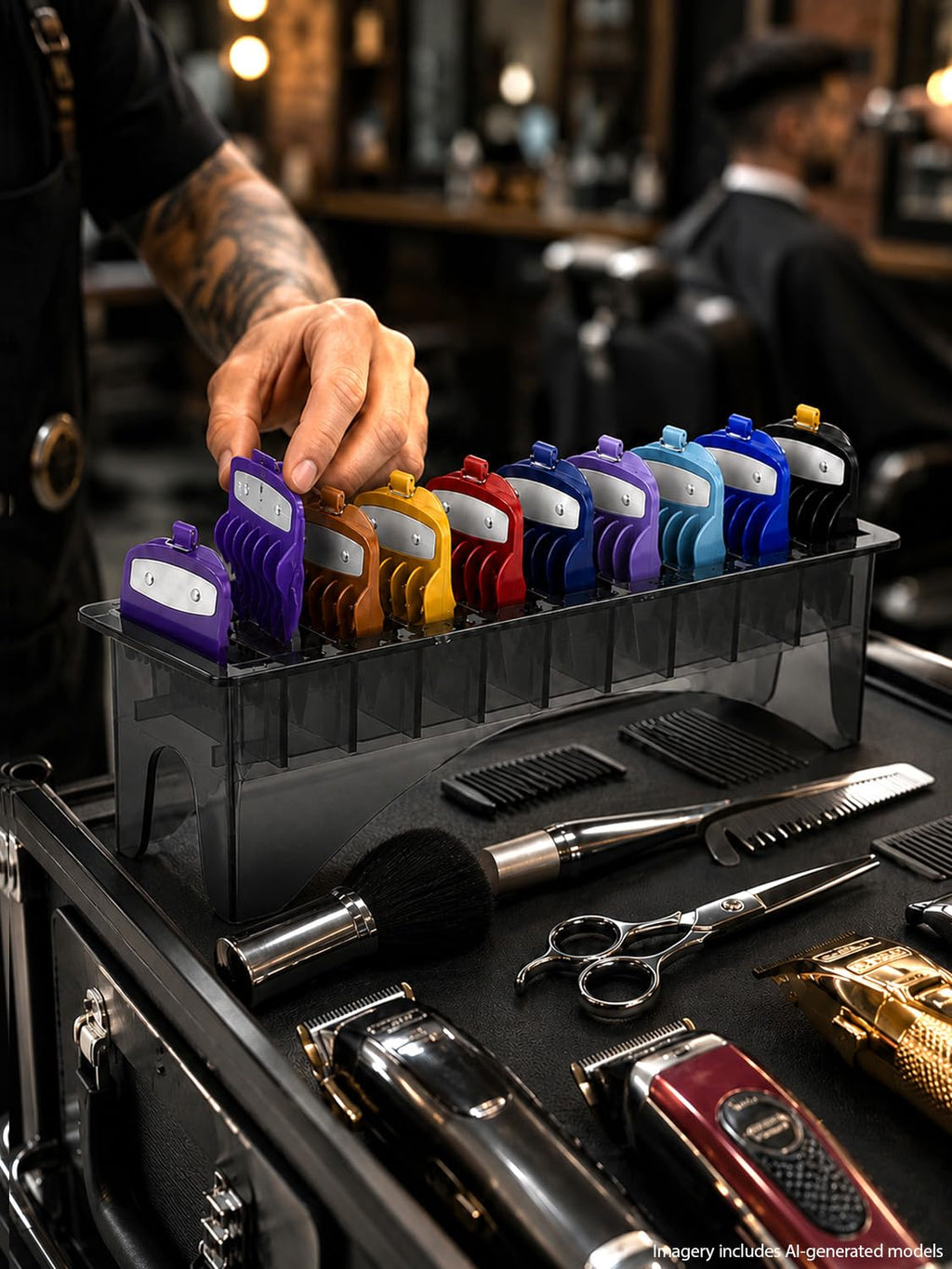 Clipper Guard Holder, 10 Grid Base Guard Holder | Clipper Guard Organizer, Barber Guards for Hair Clippers Organizer, Guide Comb Storage Case Box for Barbershop Use