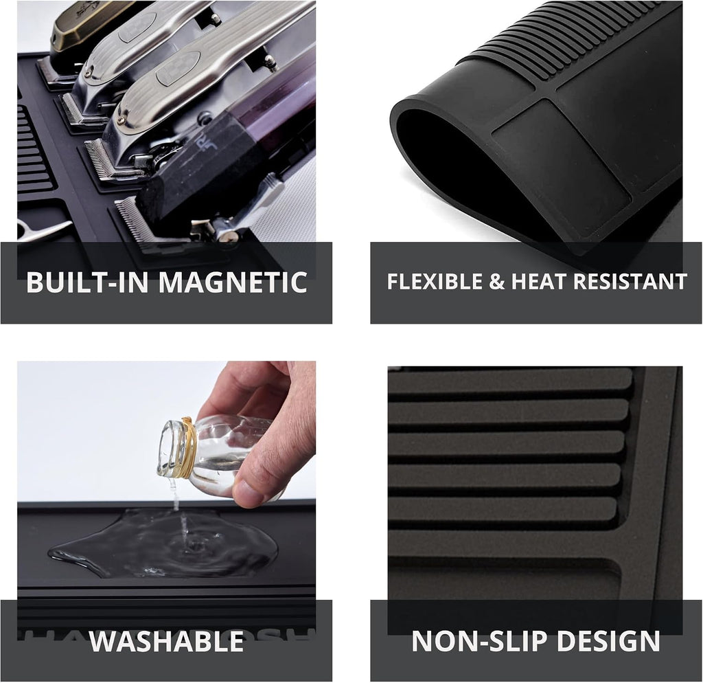 Magnetic Barber Mat, Barber Mats for Clippers, Barbershop Salon Pad for Station, Table Matt, Counter Tool Organizer for Pro Hairstylist