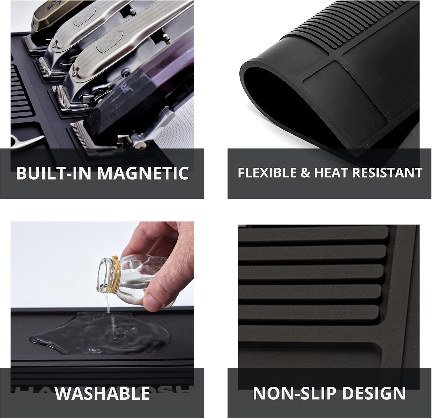 Magnetic Barber Mat, Barber Mats for Clippers, Barbershop Salon Pad for Station, Table Matt, Counter Tool Organizer for Pro Hairstylist