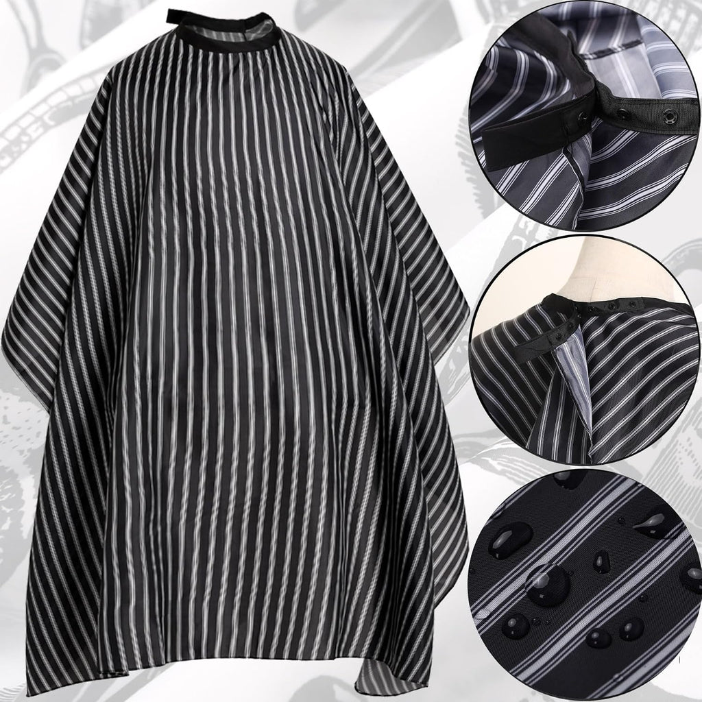 Professional Hair Cutting Cape with Neck Duster Brush, Salon Barber Cape, Hairdressing Accessories Black Stripe