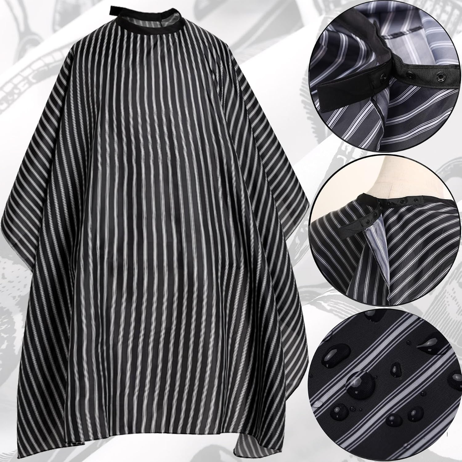 Professional Hair Cutting Cape with Neck Duster Brush, Salon Barber Cape, Hairdressing Accessories Black Stripe