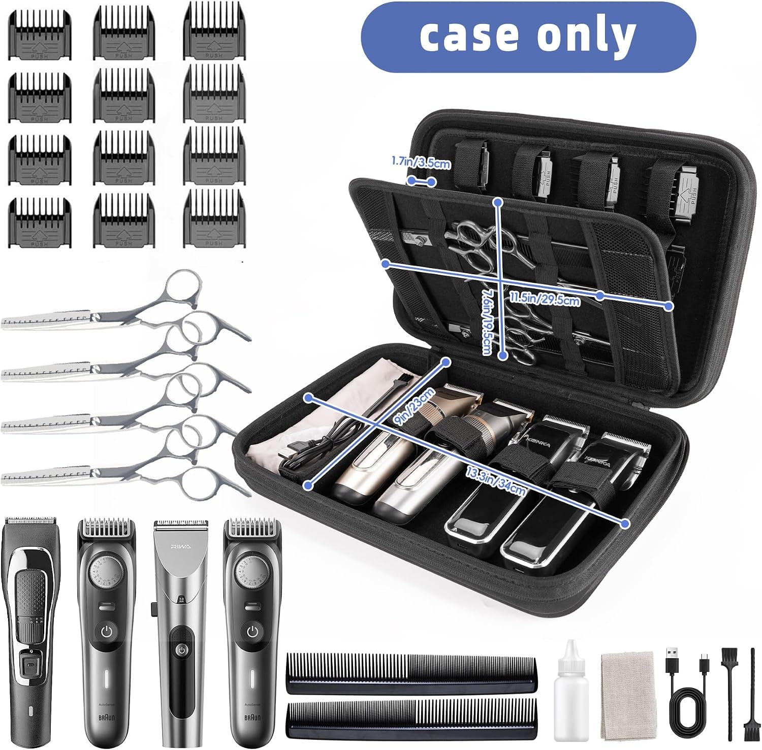 Barber Bags for Clippers and Supplies, Sturdy Clipper Storage Case for Barber Accessories, Hair Trimmer Organizer for Men Razor Guard Grooming Kits (Case Only)