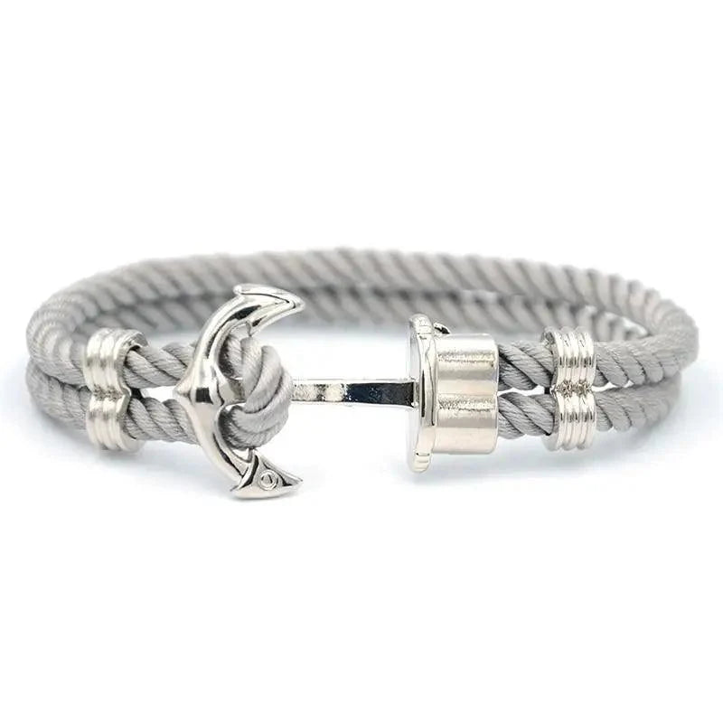 Elegant Modern Handmade Stainless Steel Men Anchor Bracelet made of Nylon in Navy Blue Color For Man