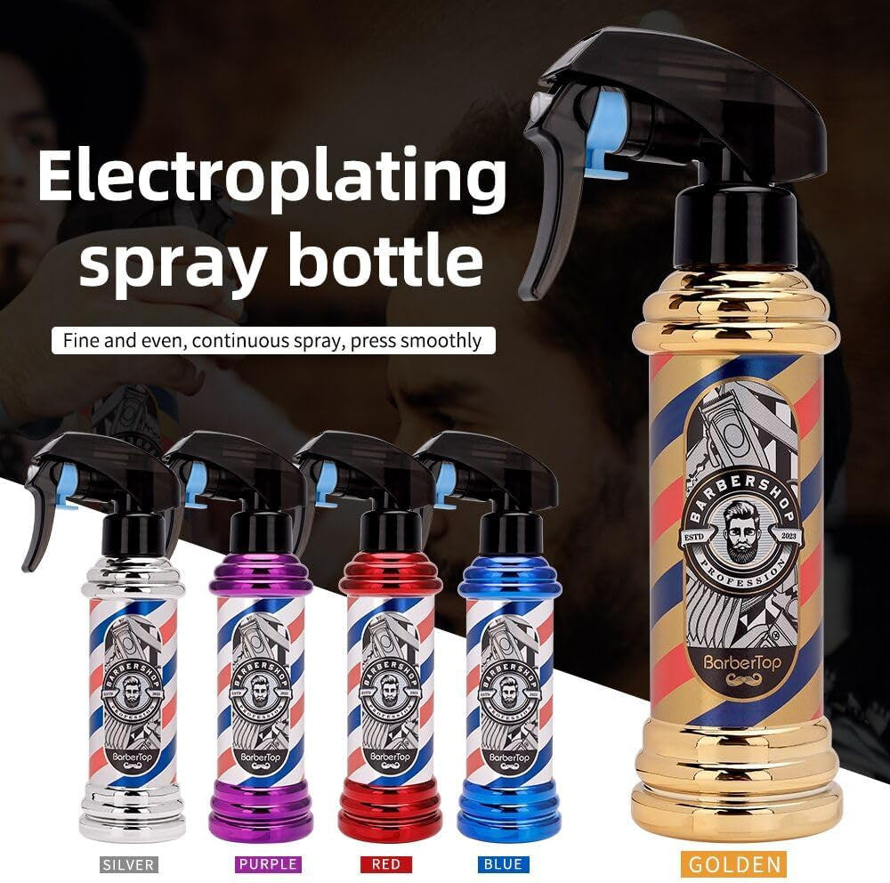 Barber Spray Bottle, Barber Stylist Fine Mist Sprayer, Refillable Container & Spray Bottle for Hairdressing, Cleaning, Plants 6.76 Ounce (Silvery)