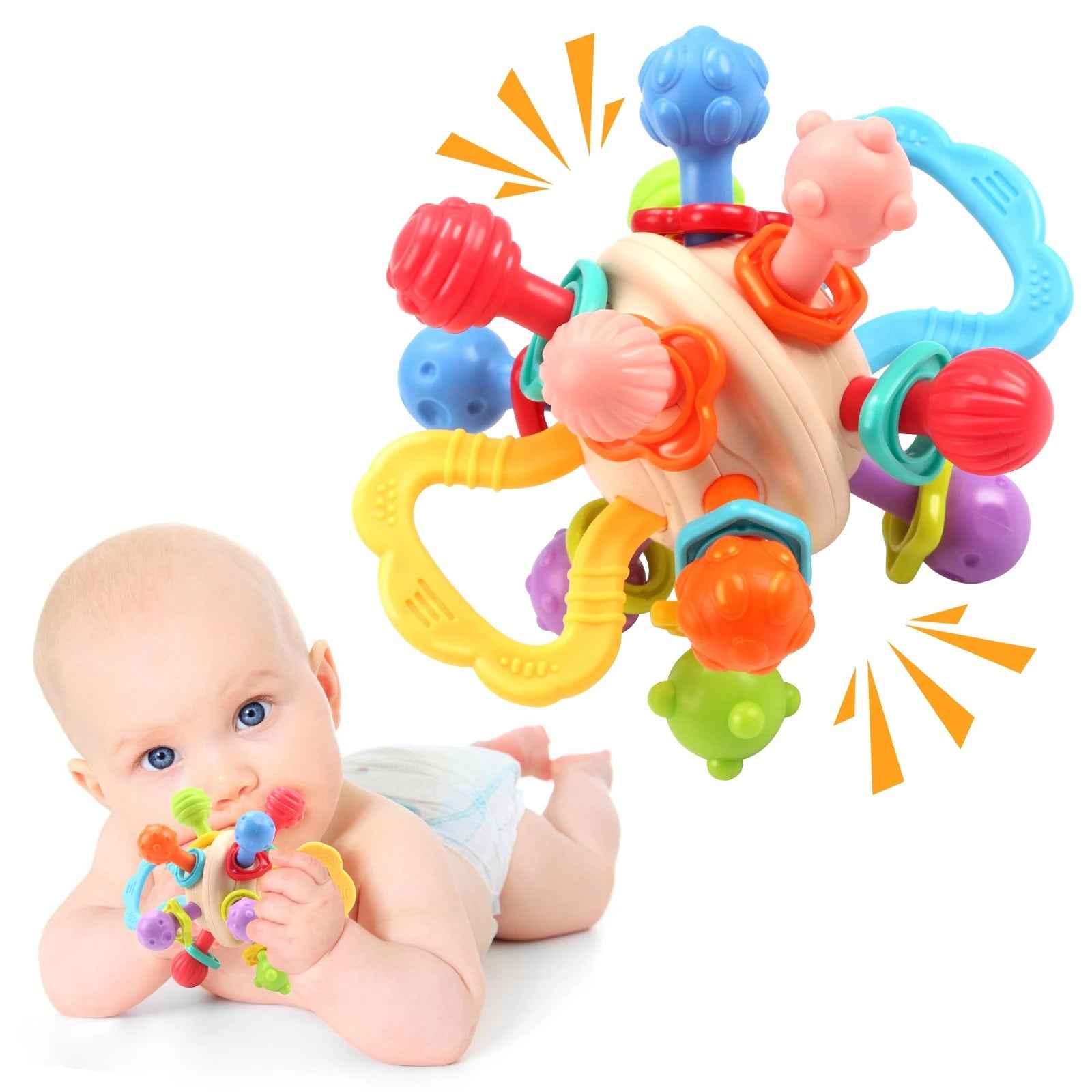 Soft Silicone Baby Rattle & Teething Ball – Manhattan-Style Sensory Toy for Infants (0-12 Months)