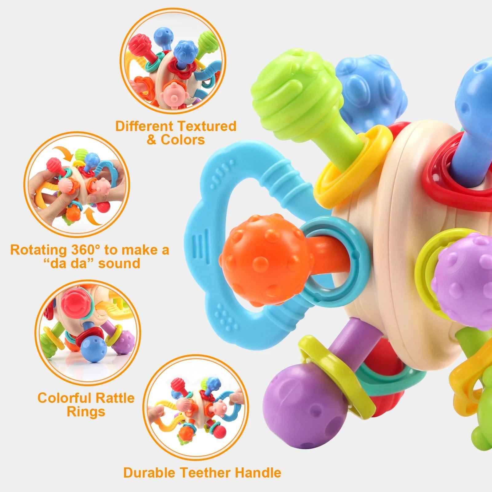 Soft Silicone Baby Rattle & Teething Ball – Manhattan-Style Sensory Toy for Infants (0-12 Months)