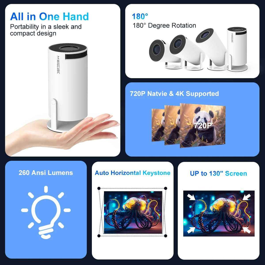 HY300 Pro 4K Projector-Android 11 Dual Wifi6 260ANSI, 1080P 1280*720P Home Cinema Projetor
