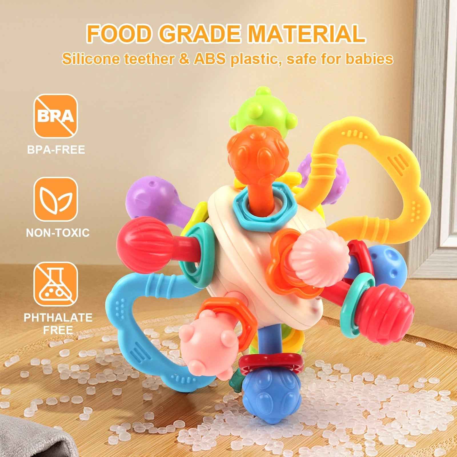 Soft Silicone Baby Rattle & Teething Ball – Manhattan-Style Sensory Toy for Infants (0-12 Months)