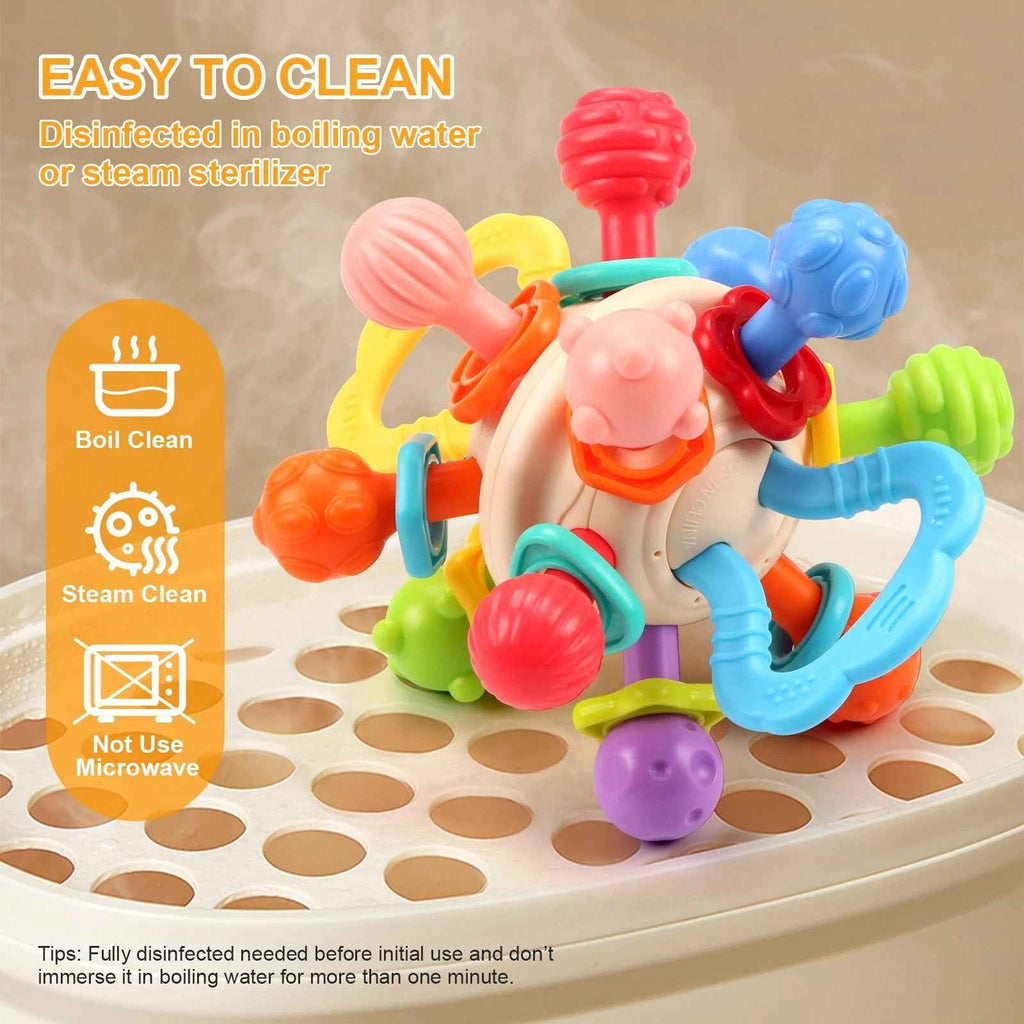 Soft Silicone Baby Rattle & Teething Ball – Manhattan-Style Sensory Toy for Infants (0-12 Months)