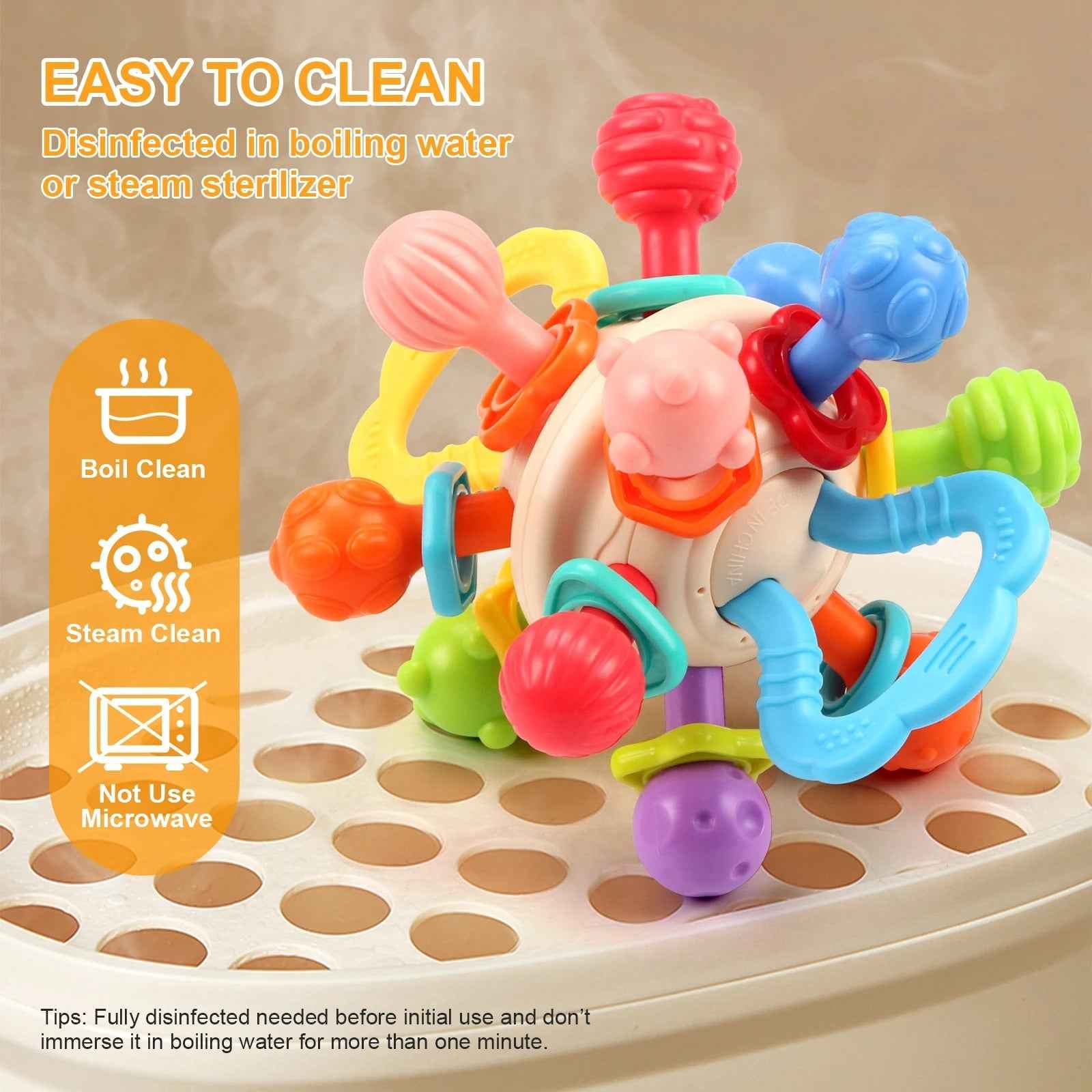 Soft Silicone Baby Rattle & Teething Ball – Manhattan-Style Sensory Toy for Infants (0-12 Months)