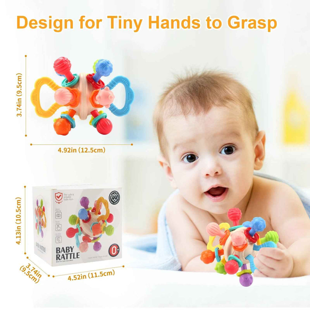 Soft Silicone Baby Rattle & Teething Ball – Manhattan-Style Sensory Toy for Infants (0-12 Months)