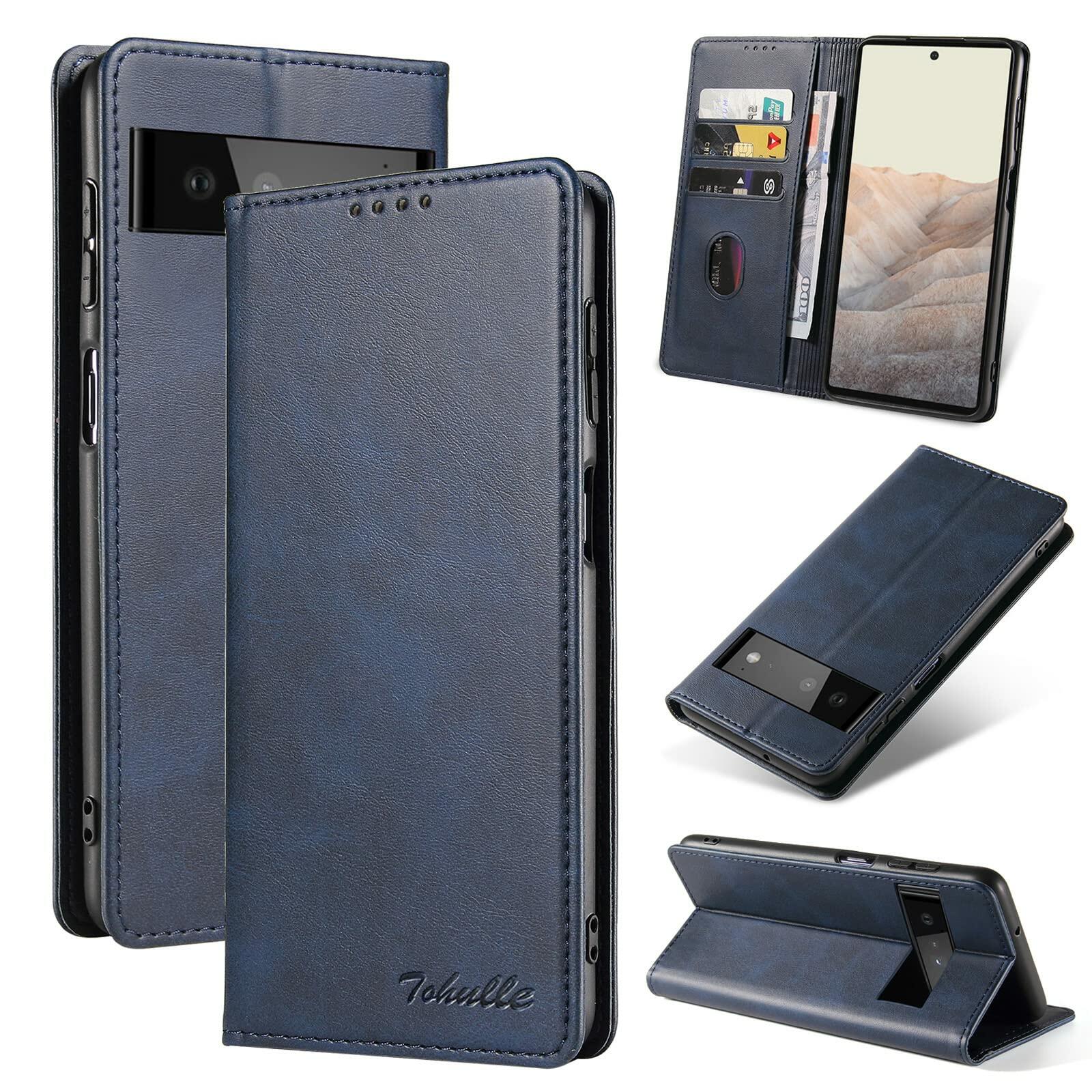 TOHULLE for Google Pixel 6 Case, Vintage Wallet Case Card Holder - Blue