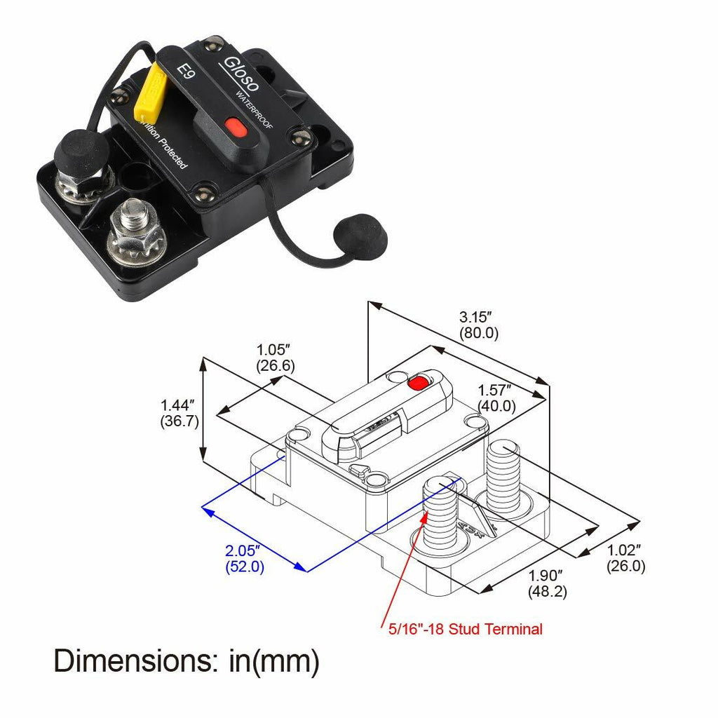 GLOSO 60A E9T Single Pole Thermal Circuit Breaker Manual Reset Automotive