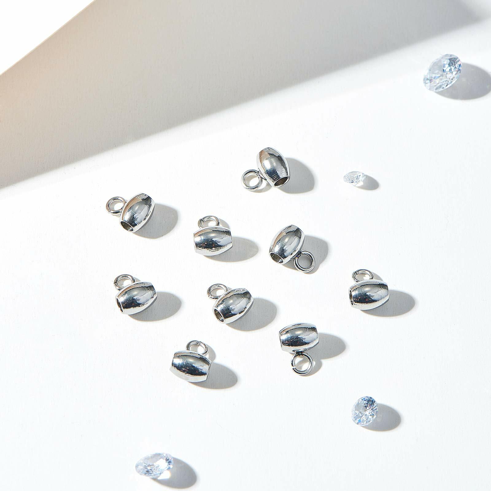 DanLingJewelry 100Pcs Stainless Steel Oval Bail Beads Silver 7x5x4mm Hole 2mm