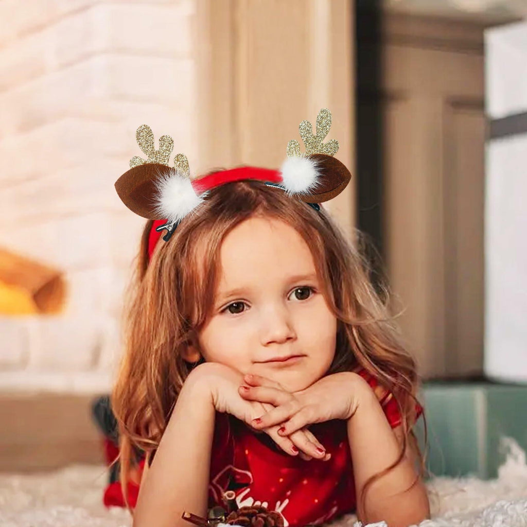 hhdatc 2 Pairs Reindeer Antlers Ears Hair Clips Christmas Party Accessories