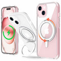 JASBON iPhone 15 Case 6.1 Clear Magnetic Kickstand 360° Rotatable Shockproof