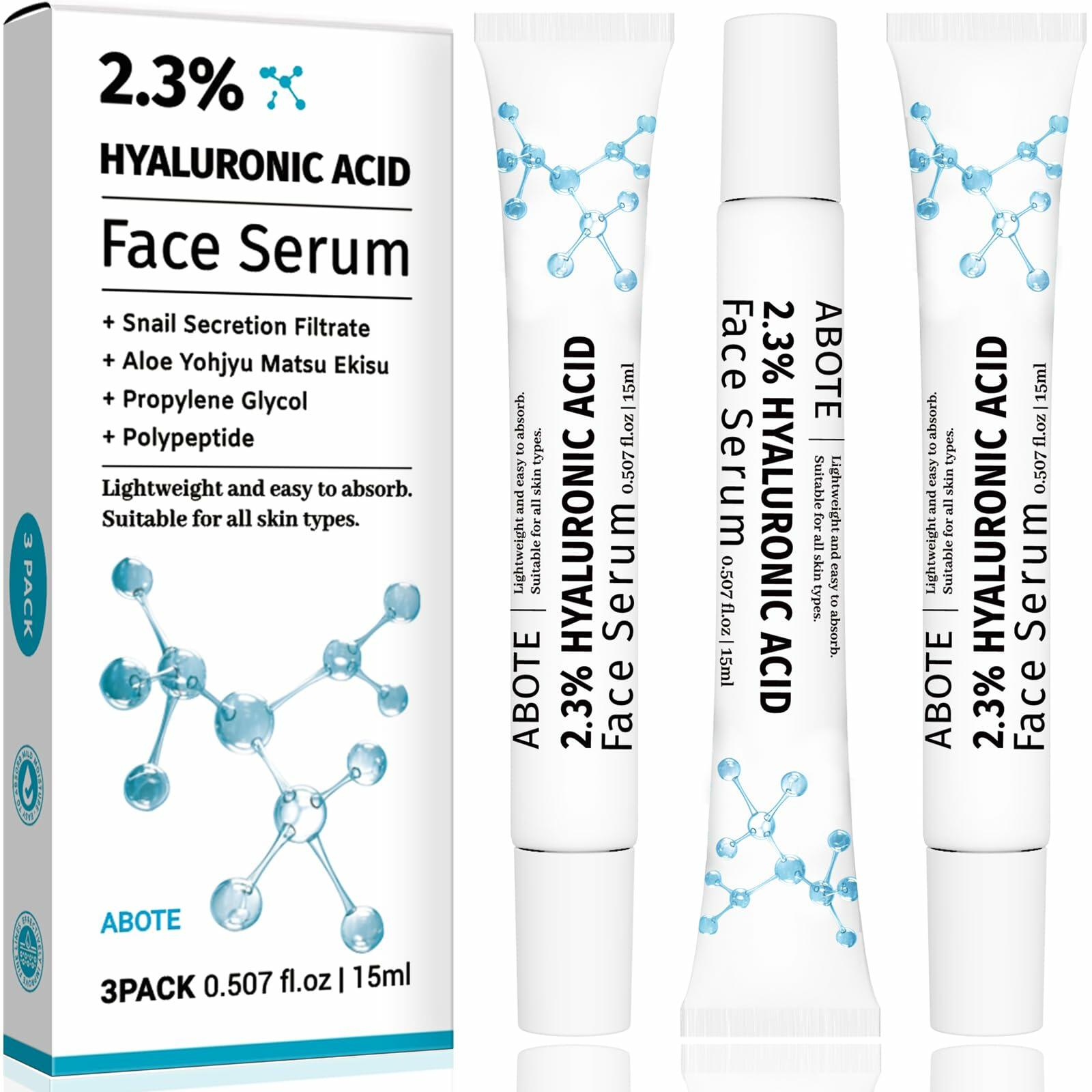 ABOTE 2.3% Hyaluronic Acid Serum for Face  (3Pack-Each 0.507 fl.oz | 15ml)