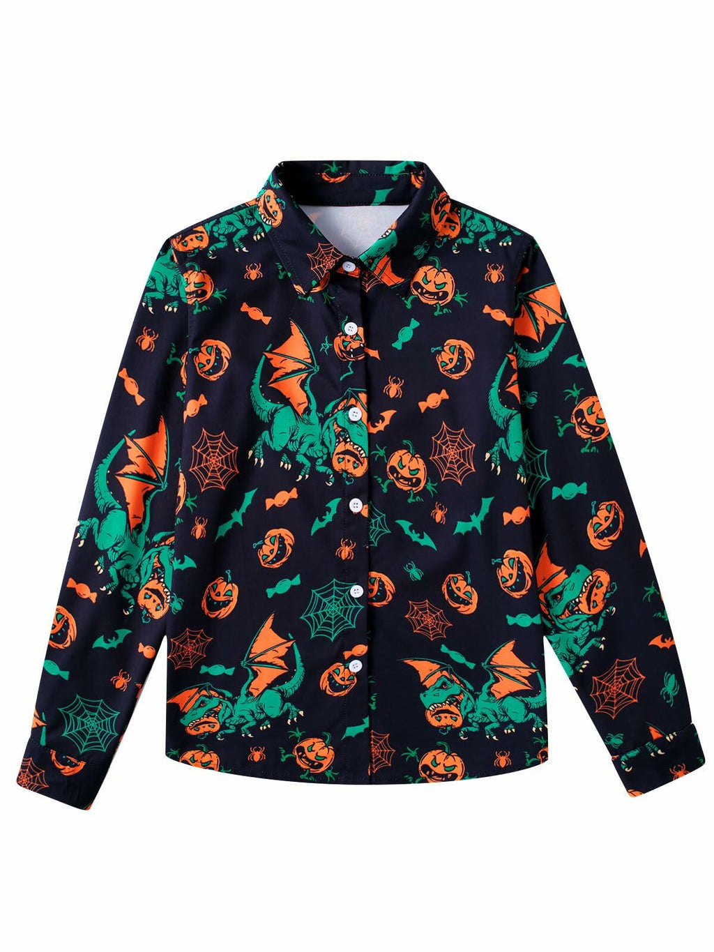 Boys Halloween Dinosaur Shirt Size 10 Long Sleeve Pumpkin Button Up