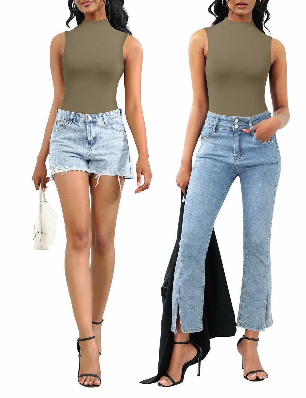 Women's Sleeveless Mock Turtle Neck Bodysuit Slim Fit Racerback Size M