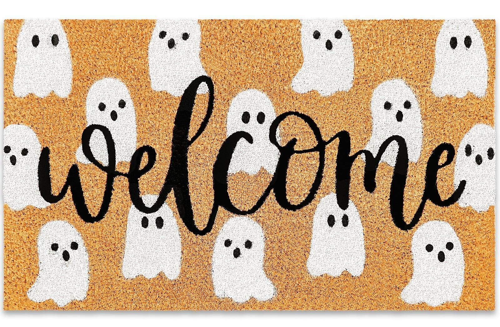 JarThenaAMCS Halloween Coir Doormat Cute Ghost Non-Slip 16.5x29 Inch