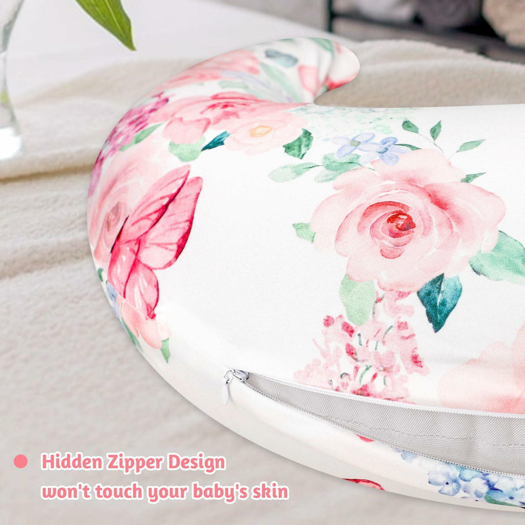 CARUILI Nursing Pillow Cover Pink Floral Ultra Soft Comfortable Only Case