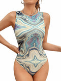 Milumia Women's Marble Tank Bodysuit Sleeveless Slim Fit Multicolour