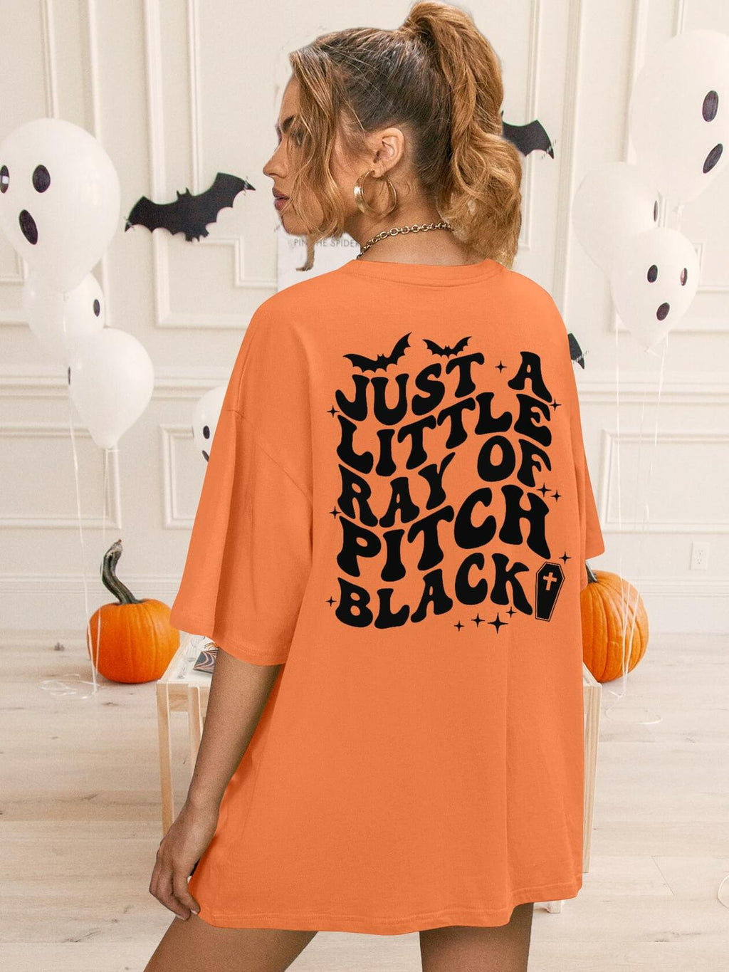 Just A Little Ray Pitch Black T-Shirt XL Oversized Goth Halloween Tee
