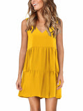 Amoretu Yellow Sleeveless V-Neck Summer Tunic Dress Women Size M
